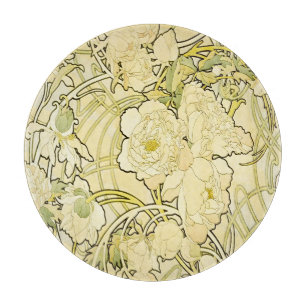 Planche À Découper Alphonse Mucha Pivoines Motif Floral Art Nouveau