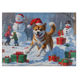 Planche À Découper American Akita Noël Festival scène de neige