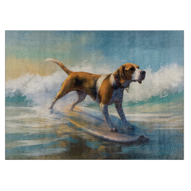 Planche À Découper American Engligh Foxhound Beach Surfing Paining (Devant)