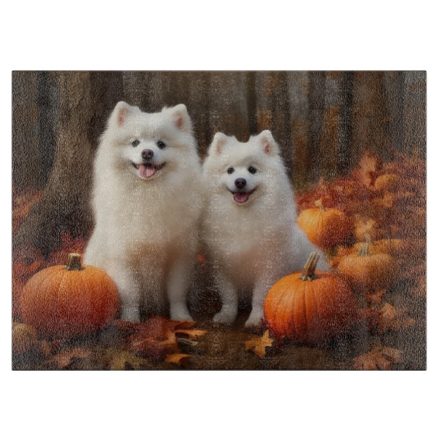 Planche À Découper American Eskimo Chiot Automne Citrouille délice (Devant)