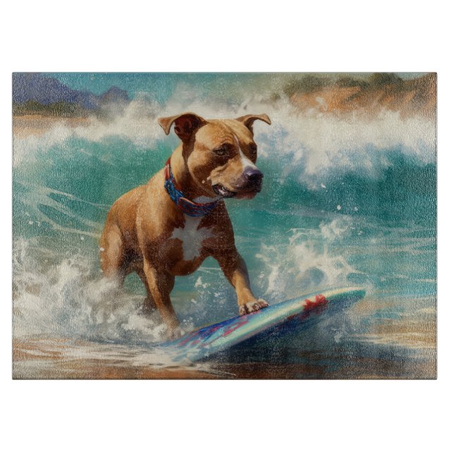 Planche À Découper American Staffordshire Beach Surf Peinture (Devant)