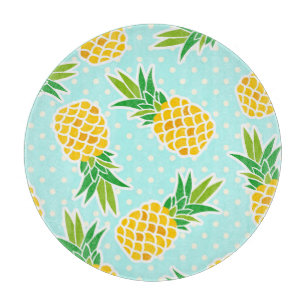 Planche À Découper Ananas Exotiques : Polka Bleu-Dot Amusant.