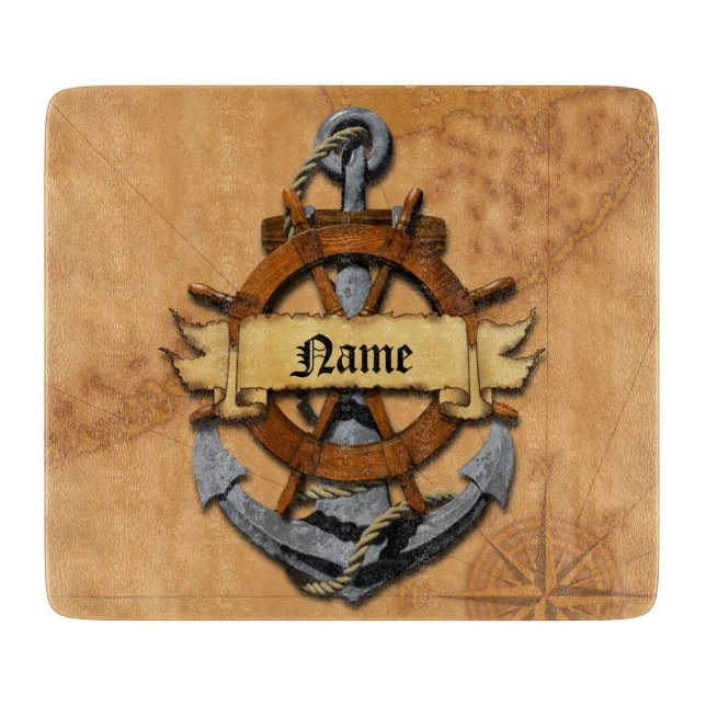 Planche À Découper Ancre et roue nautiques personnalisées (Devant)