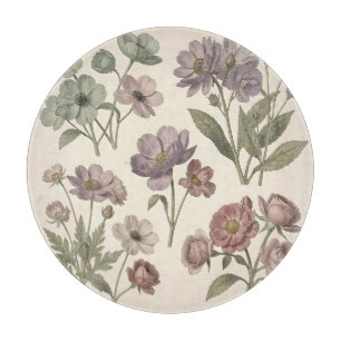 Planche À Découper Anémones Roses Botaniques Douces Pastel Vintage