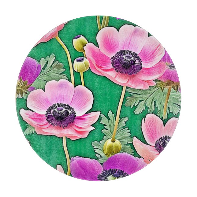 Planche À Découper Anémones violets roses (Devant)
