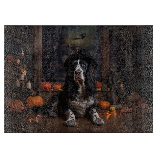 Planche À Découper Anglais Cocker Espagnol Citrouille Halloween effra (Devant)