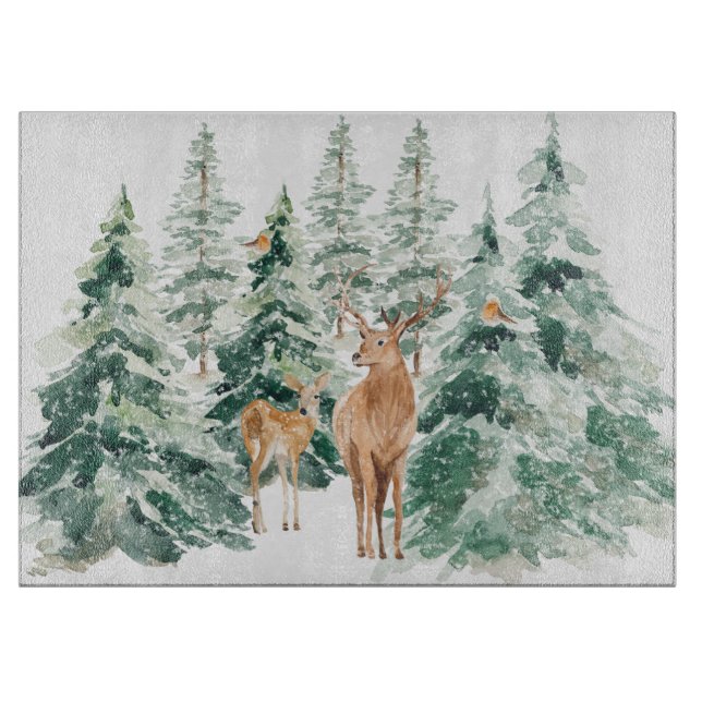 Planche À Découper Animaux boisés d'hiver rustiques (Devant)