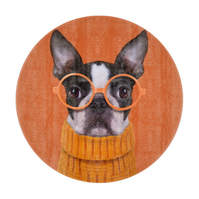 Planche À Découper Animaux de bébés cutest | Orange Boston Terrier (Devant)