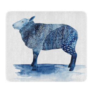 Planche À Découper Animaux de ferme de bleu de cobalt - moutons