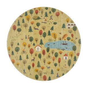 Planche À Découper Animaux de forêt d'automne Vintage Papier peint