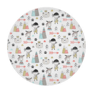 Planche À Découper Animaux mignons de région boisée et motif indien