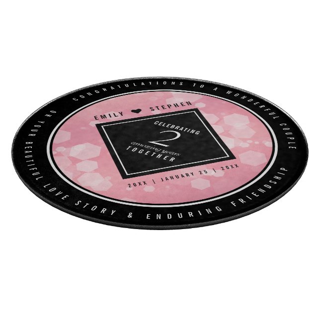 Planche À Découper Anniversaire Mariage élégant du 2e Rose Quartz (Coin)