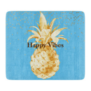 Planche À Découper Aqua Blue Yellow Gold Ananas