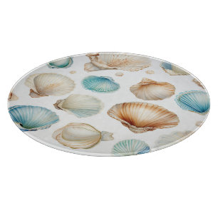 Planche À Découper Aqua Crème Coquilles de Plage Baby Shower