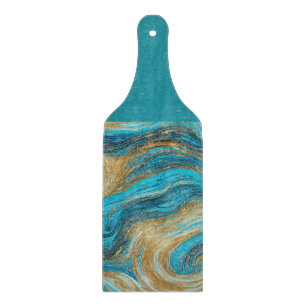 Planche À Découper Aqua & Gold Swirls Waves Cutboard