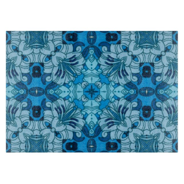 Planche À Découper Aquarelle Abstraite Floral Denim Blue (Devant)