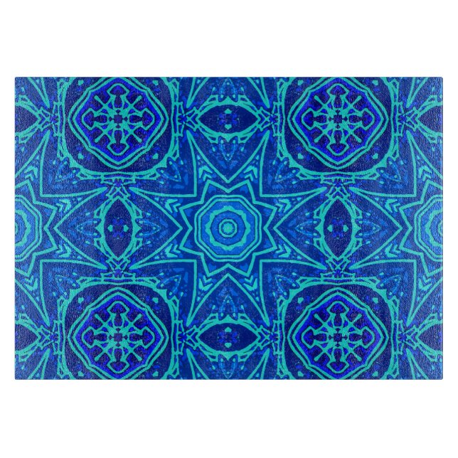 Planche À Découper Aquarelle Abstraite Florale Denim Bo coupe bleue (Devant)