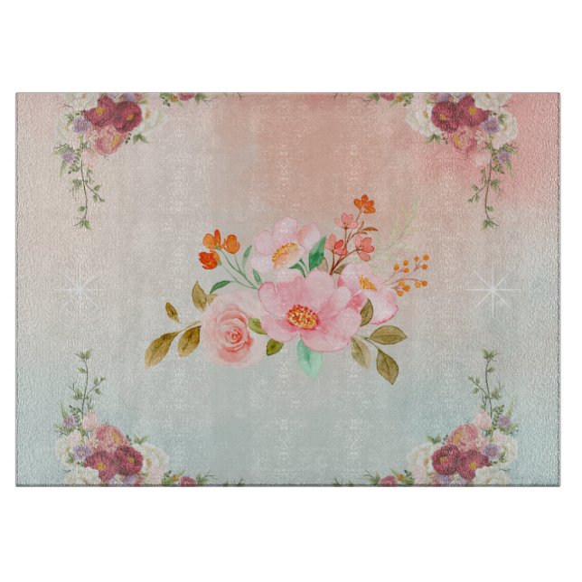 Planche À Découper Aquarelle Artwork Floral, Fleurs florissantes (Devant)