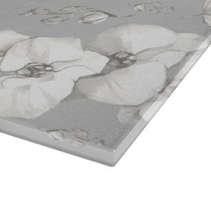 Planche À Découper Aquarelle blanc orchidée sur gris  