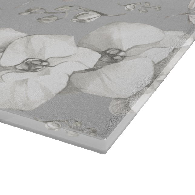 Planche À Découper Aquarelle blanc orchidée sur gris | (Coin)