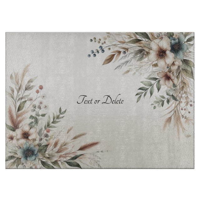 Planche À Découper Aquarelle bleu ivoire Fleurs coupantes (Devant)