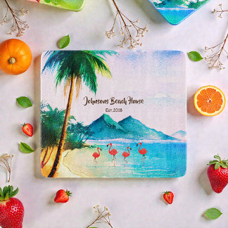 Planche À Découper Aquarelle Bleu Vert Tropical