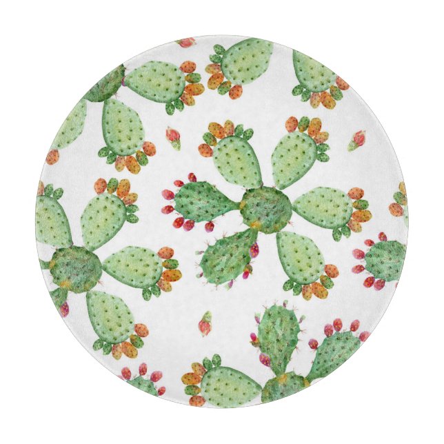 Planche À Découper Aquarelle Cactus : Motif de jardin tropical. (Devant)