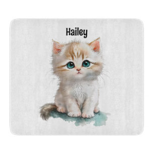 Planche À Découper Aquarelle chaton adorable avec yeux bleus