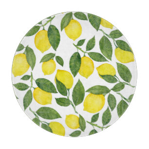 Planche À Découper Aquarelle Citrons : Motif de fruits d'été