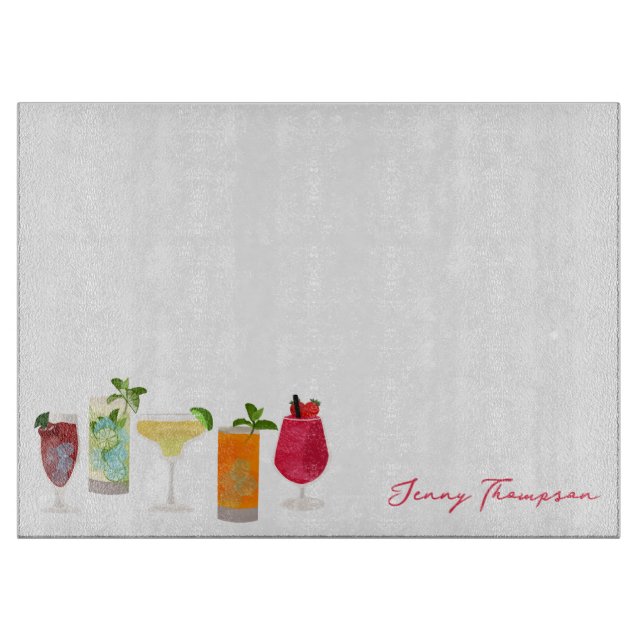 Planche À Découper Aquarelle Cocktails & Boissons de fête Bartender (Devant)