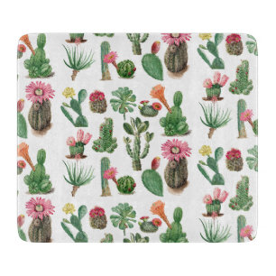 Planche À Découper Aquarelle colorée Cactus et succulents Fleurs
