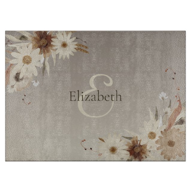 Planche À Découper Aquarelle d'automne Monogramme floral Personnalisé (Devant)