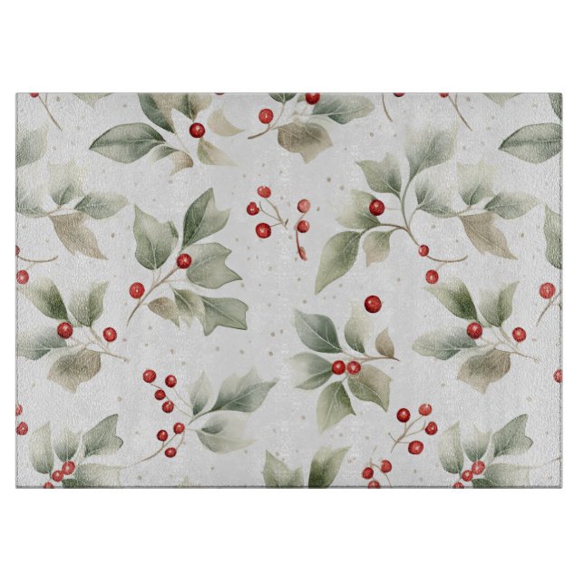 Planche À Découper Aquarelle de Green Holly et de Red Berries (Devant)