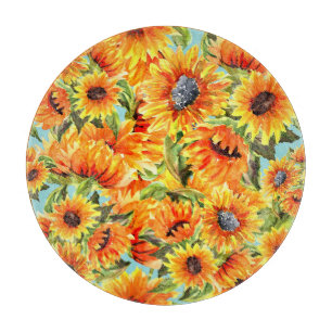 Planche À Découper Aquarelle de tournesol : Illustration transparente
