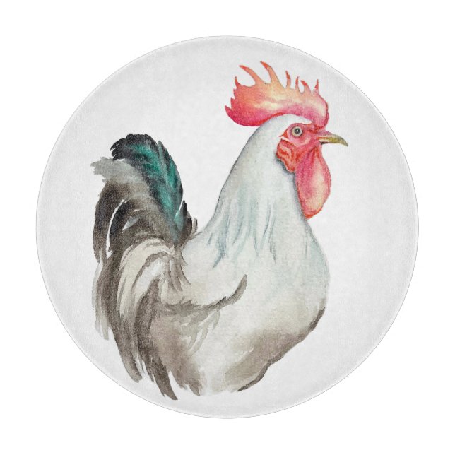 Planche À Découper Aquarelle dessinée à la main d'un coq (Devant)