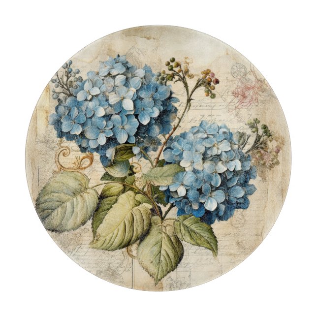 Planche À Découper Aquarelle Fleur Hydrangea Bleu (Devant)