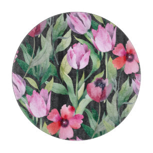 Planche À Découper Aquarelle fleurie, belle motif sans couture.