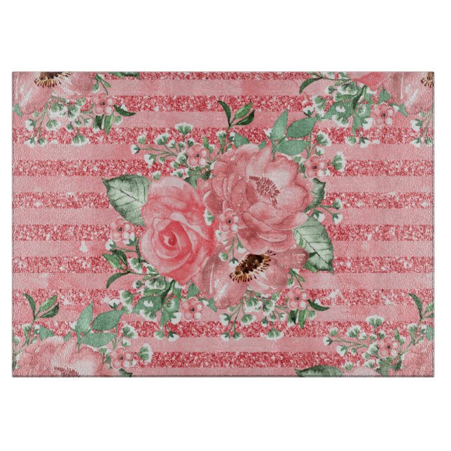 Planche À Découper Aquarelle Florale rose Roses et Parties scintillan (Devant)