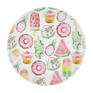 Planche À Découper Aquarelle fruits tropicaux, glace motif.