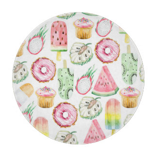 Planche À Découper Aquarelle fruits tropicaux, glace motif.