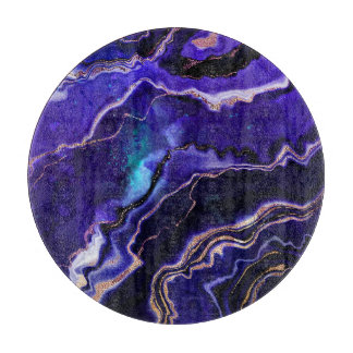 Planche À Découper Aquarelle Géode Bleu profond Purple Rose Gold Agat