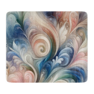 Planche À Découper Aquarelle Imaginaire Floral Pastel Bleu & Crème