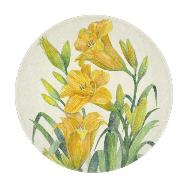 Planche À Découper Aquarelle Jaune Lys Floral Illustration (Devant)