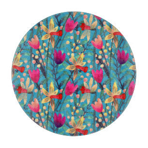 Planche À Découper Aquarelle Lumineuse : Design Floral Sans Maille.