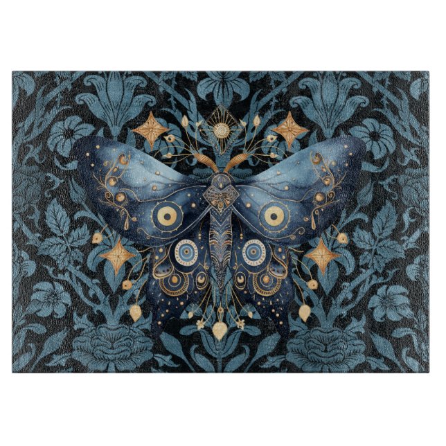 Planche À Découper Aquarelle mystique Bleu et doré Night Moth (Devant)