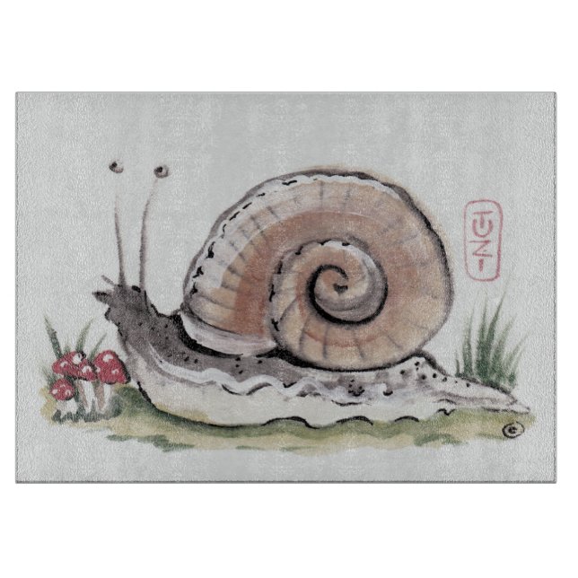 Planche À Découper Aquarelle peinture escargot Chinoiserie Art (Devant)