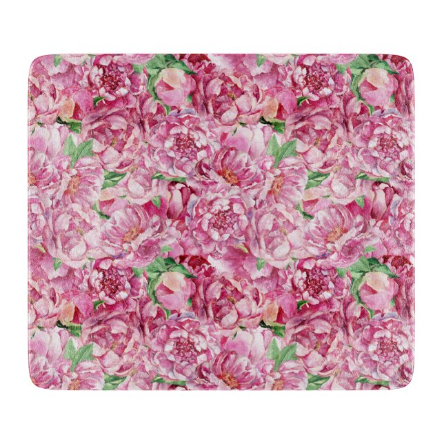 Planche À Découper Aquarelle Pink Peonies (Devant)