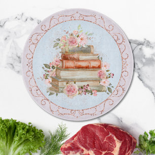 Planche À Découper Aquarelle Roses et livres rose Vintage Coupe flora