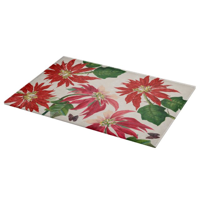 Planche À Découper Aquarelle rouge rustique Poinsettia Flore Verdure (Coin)