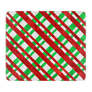 Planche À Découper Aquarelle rouge vert Diagonal Plaid